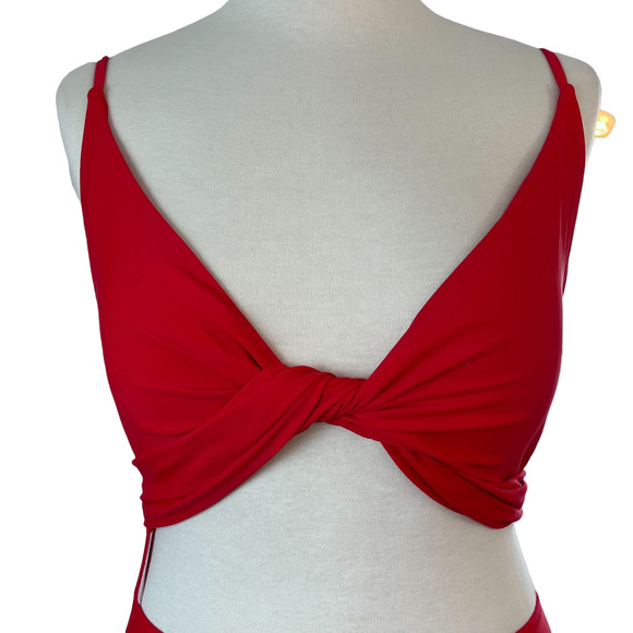 Women's Red Cutout Front Wrap One Piece Swimsuit Size Medium - Picture 2 of 9